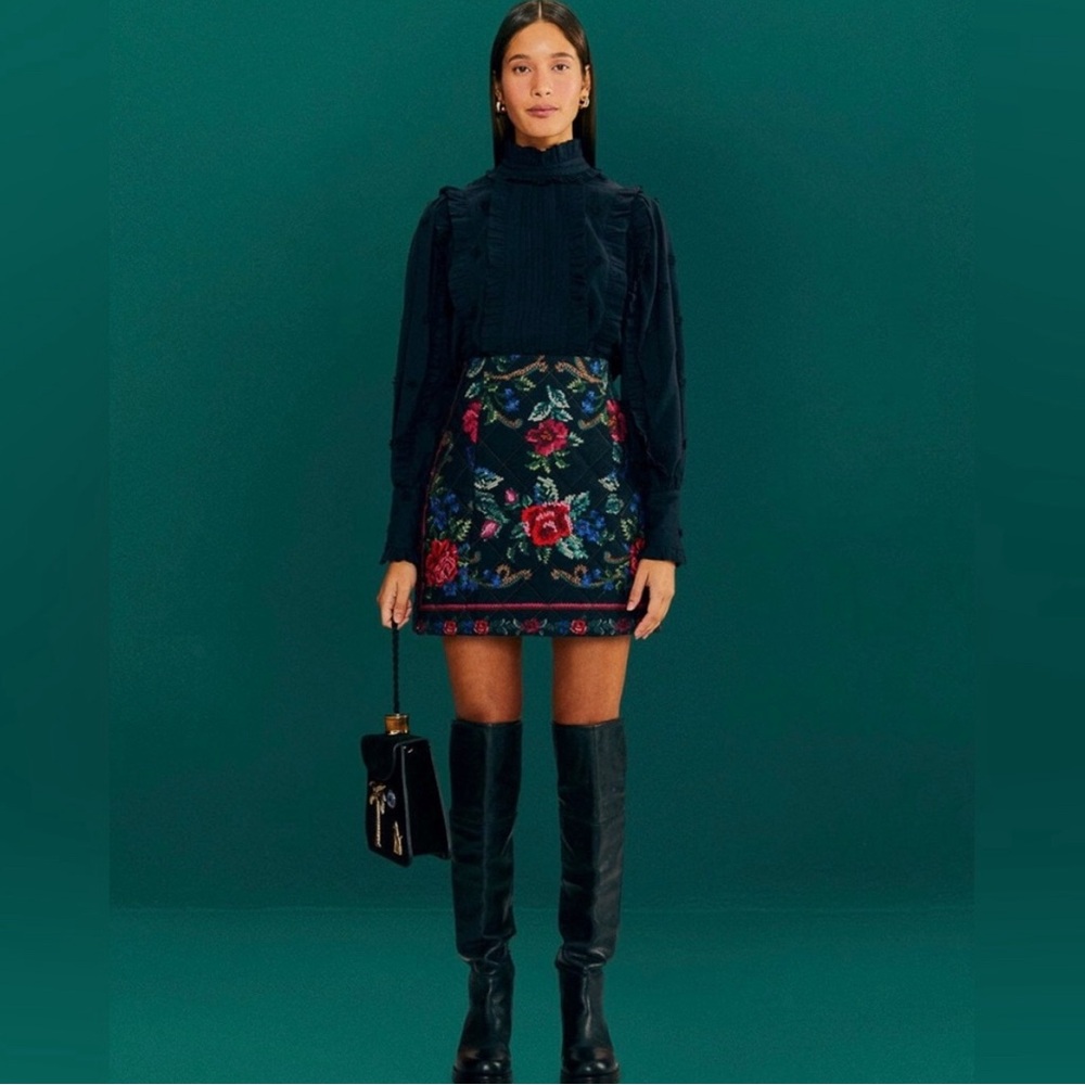 NWT FARM Rio Black Ruffle Blouse - small